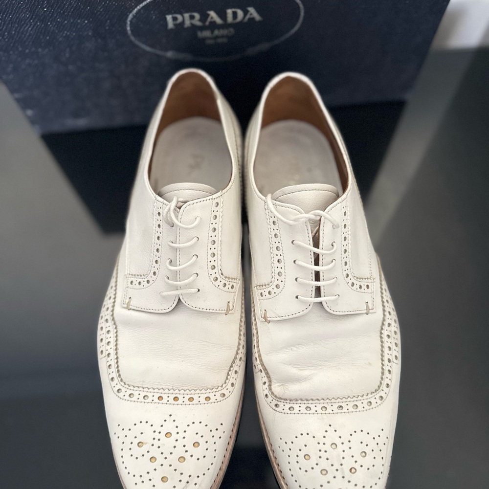 Prada Men's Cream Oxford leather Shoes